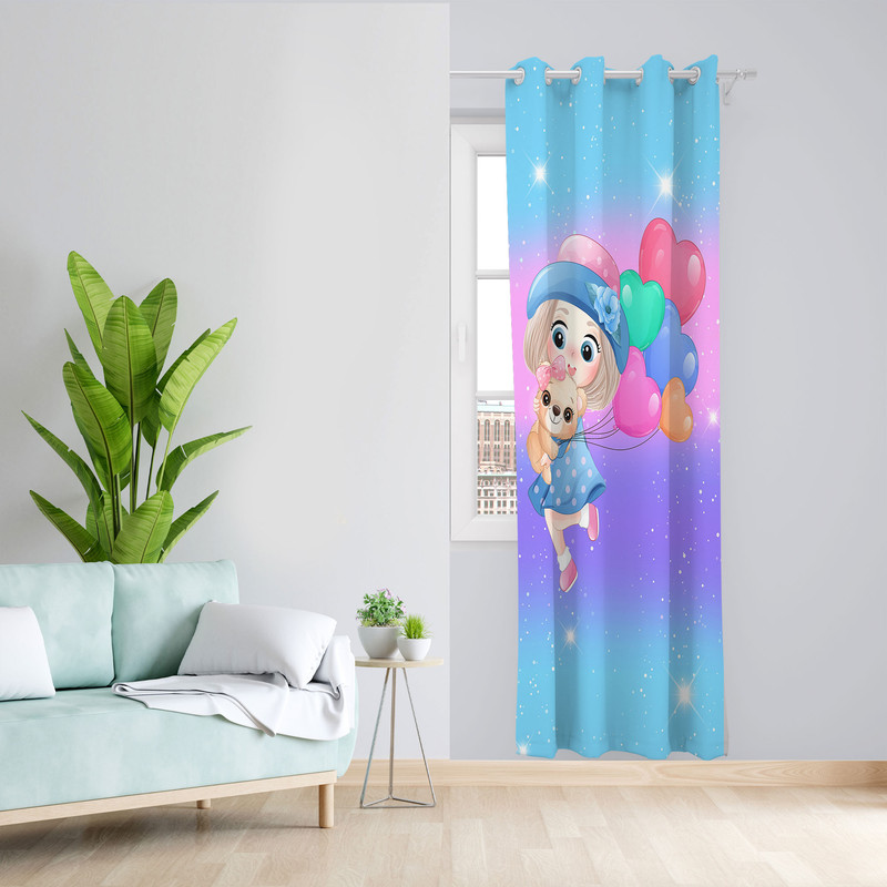  پرده مدل اتاق کودک مخمل پانچی طرح دخترانه کد 4666 سایز 140x280 سانتی متر