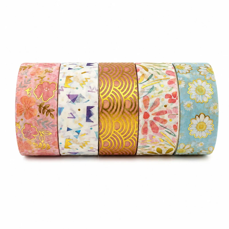 چسب کاغذی مدل واشی طلاکوب فانتزی عرض1.5 سانتی متر کد09 بسته 5 عددی