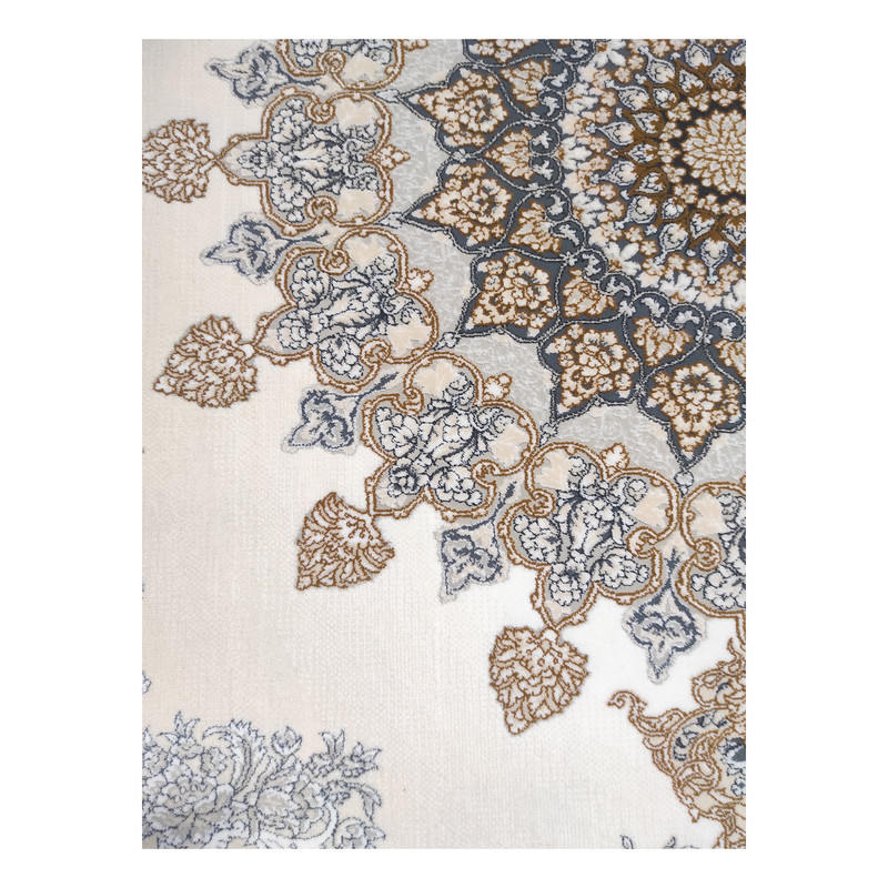 فرش ماشینی 700 شانه فرش مشهد زمینه نقره ای حاشیه طوسی کد 723502