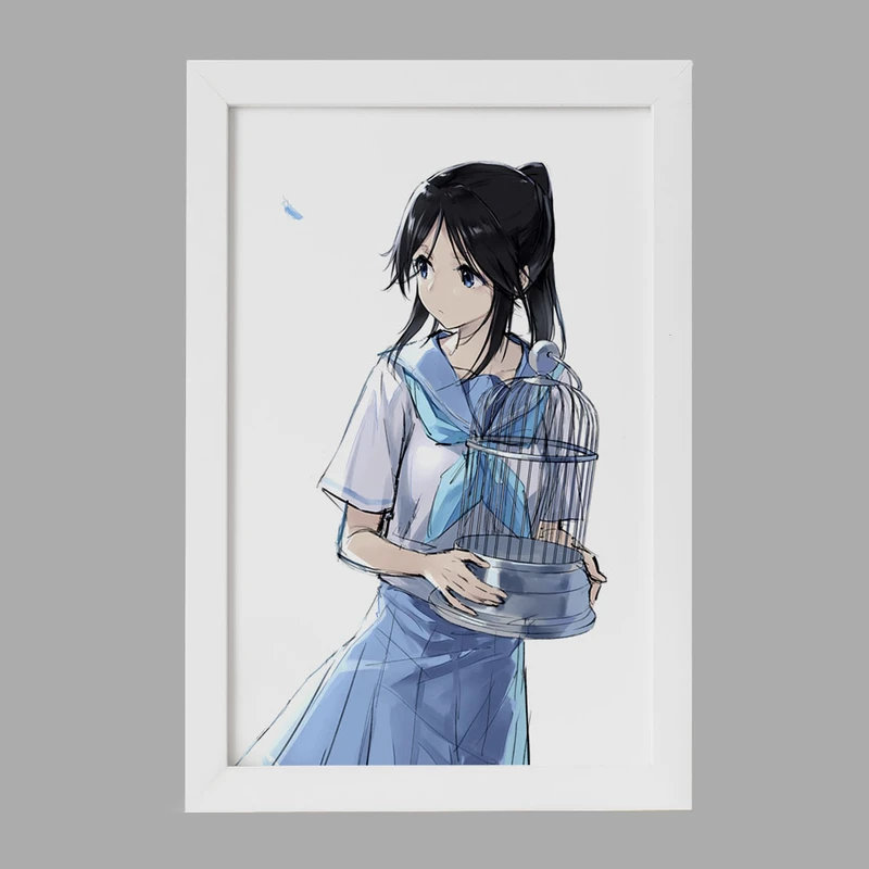 تابلو خندالو مدل کاساکی انیمه لیز و پرنده آبی کد 23830