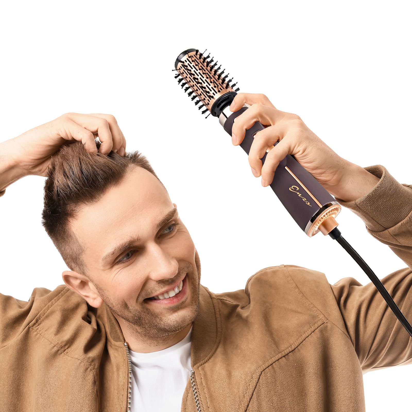 سشوار برس‌دار چرخشی حرفه‌ای انزو مدل EN-743، موتور DC با توان مصرفی 1500 وات، دارای قابلیت تعویض سری، باد سرد، با حالت صاف‌کننده و حجم‌دهنده، وزن 700 گرم، تنظیم حرارت 2 حالته و کنترل سرعت 2 حالته، به همراه 2 سری برس‌دار -  - 3