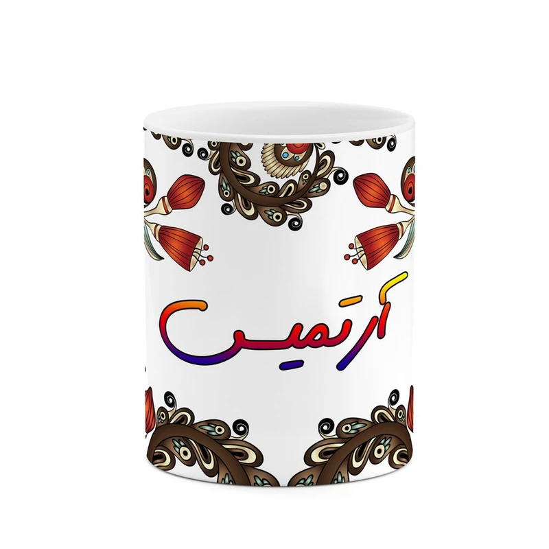 ماگ کاکتی مدل اسم آرتمیس طرح سنتی گل و بته کد mgh43401