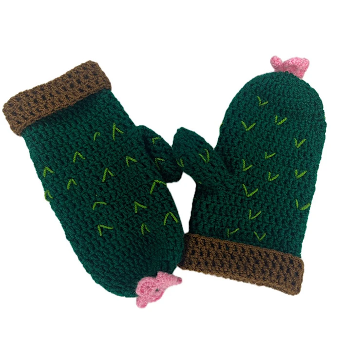 دستکش بافتنی زنانه طرح کاکتوس