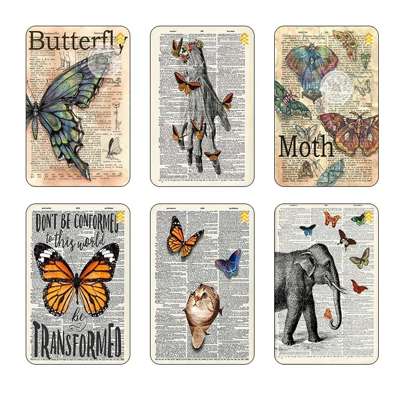 استیکر کارت مدل سام نگار طرح روزنامه وینتج پروانه Vintage Newspaper Butterfly کد SP1585 مجموعه 6 عددی
