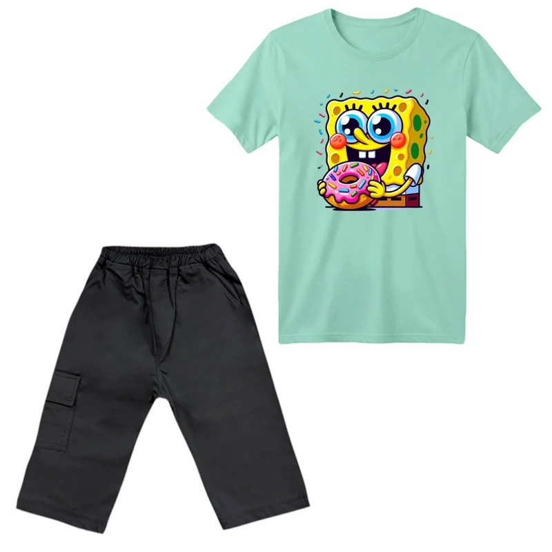 ست تی‌شرت آستین کوتاه و شلوارک پسرانه مدل باب اسفنجی کد 6