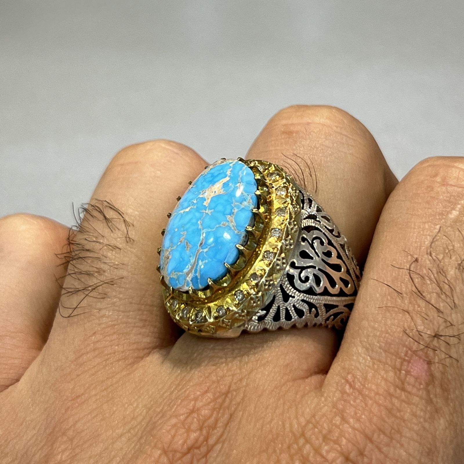 انگشتر نقره مردانه مدل اسپرت با نگین فیروزه نیشابوری 624 - - 5