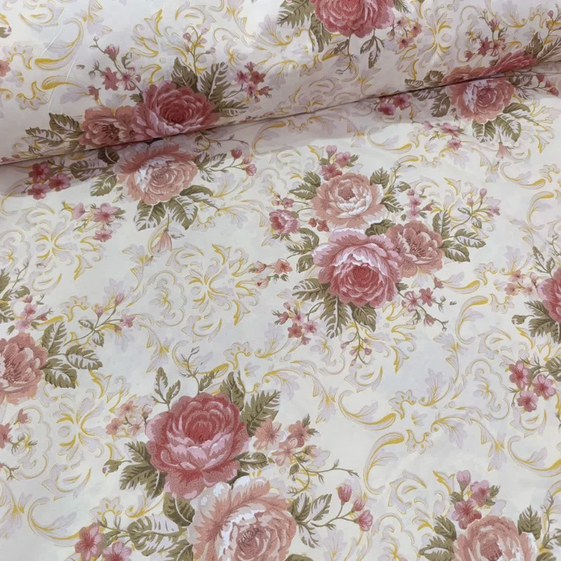 پارچه ملحفه عرض 2.5 متر اسپی توره مدل گلی کد 11324 رنگ کرم