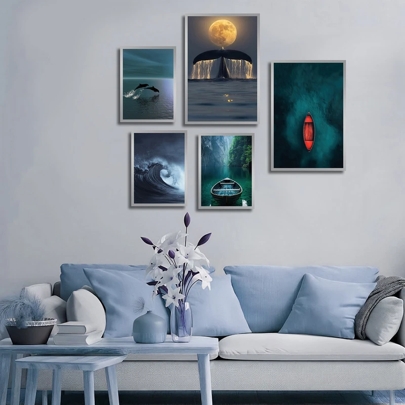 تابلو بکلیت طرح دریا و قایق مدل SI-3048 مجموعه 5 عددی