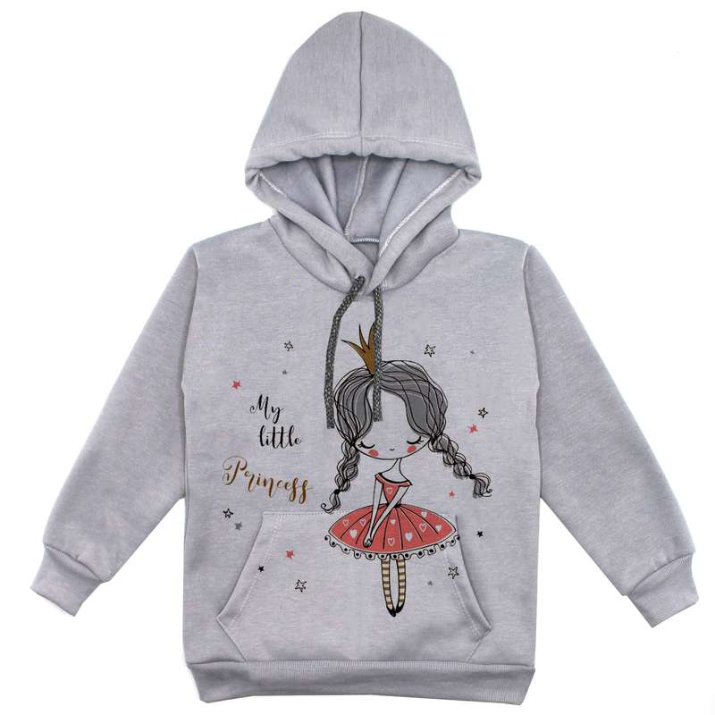 هودی دخترانه مدل F62 رنگ طوسی