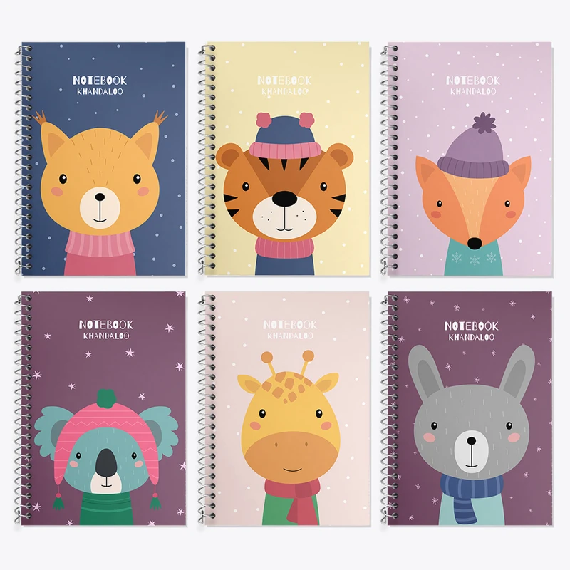 دفتر زبان 50 برگ خندالو مدل دو خط طرح حیوانات بامزه کد 53 مجموعه 6 عددی