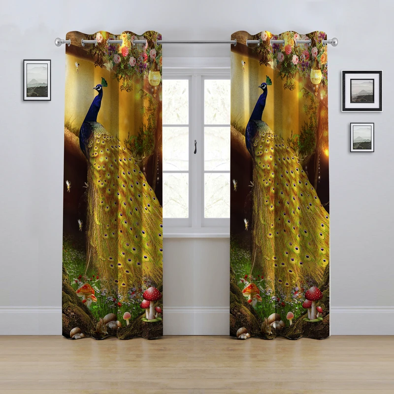 پرده مدل پانچی طرح طاووس سایز 280x145 سانتی متر
