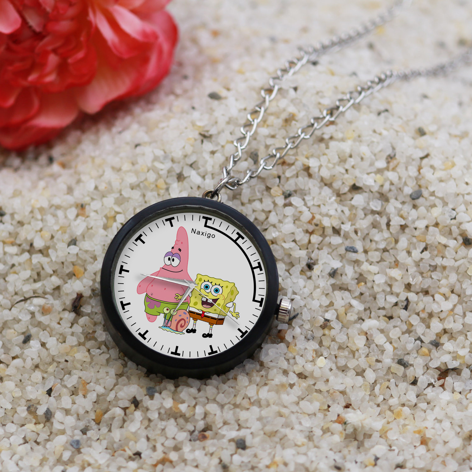 ساعت گردنبندی عقربه ای ناکسیگو مدل باب اسفنجی و پاتریک کد NF11756