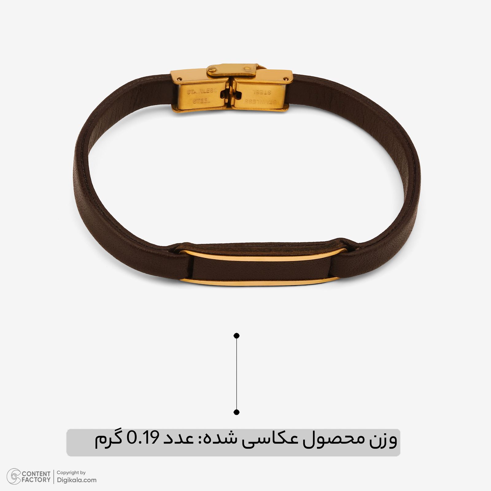 دستبند طلا 18 عیار مردانه با بند چرمی وی گالری مدل مستطیل کد LBB5814 -  - 8
