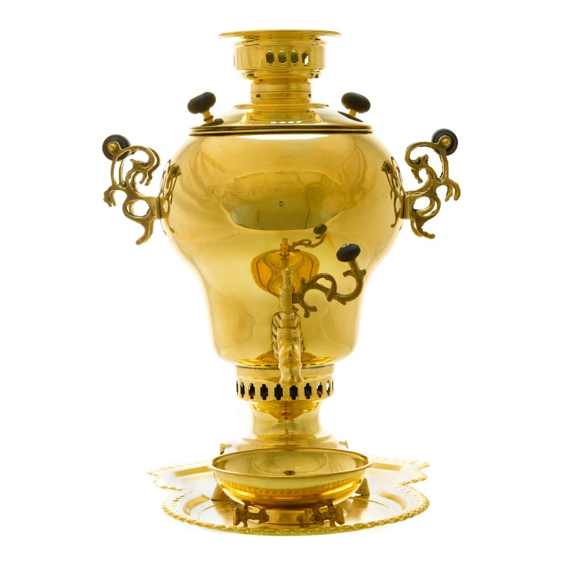 سرویس سماور ذغالی 3 پارچه برنجی مدل آناناسی کد H-1251