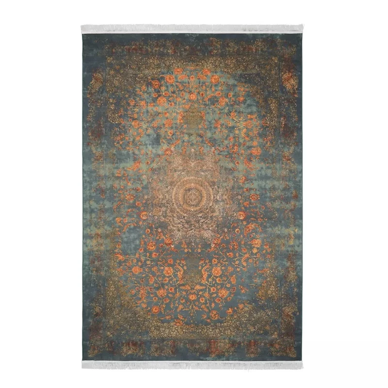 فرش ماشینی 1200 شانه زمینه و حاشیه سبز طرح هلنا کد 300610