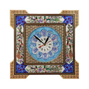 ساعت دیواری خاتم کاری طرح نقاشی گل و مرغ کد 03 