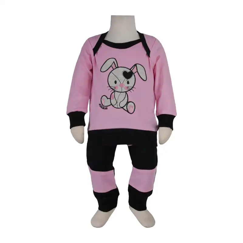 ست 3 تکه لباس نوزادی آدمک طرح خرگوش کد 118061 رنگ صورتی تیره