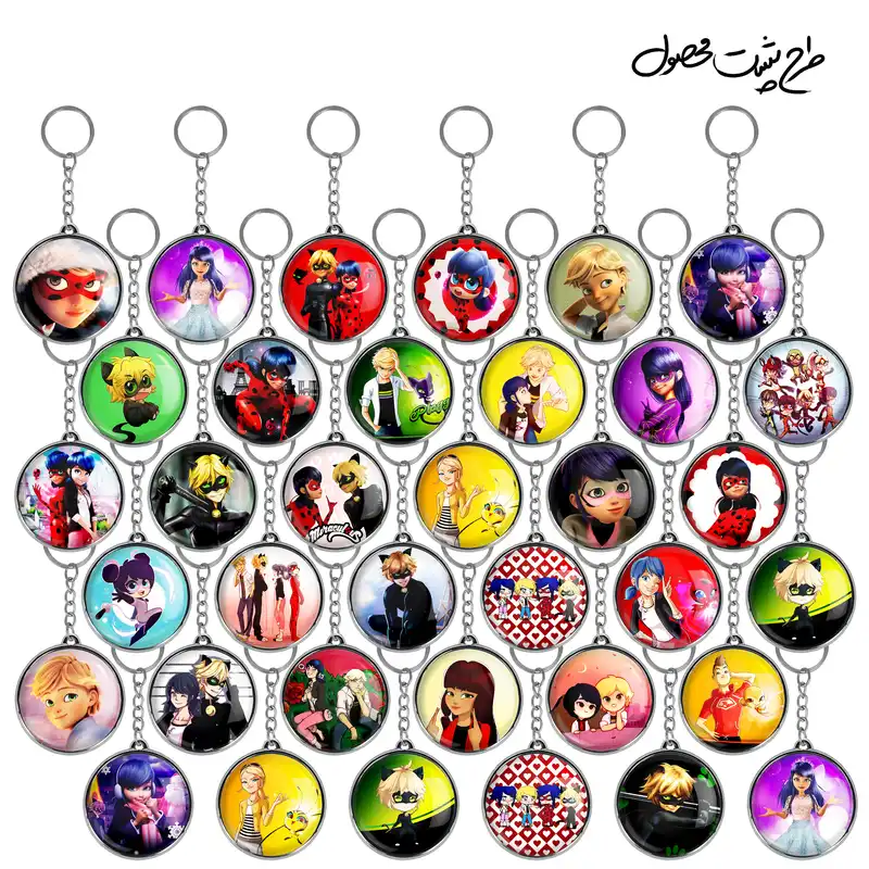 جاکلیدی خندالو طرح دختر کفشدوزکی و پسر گربه ای مدل دوطرفه کد 64 مجموعه 36 عددی