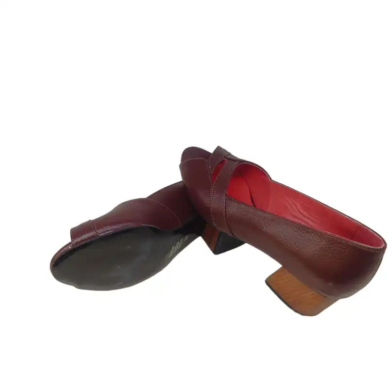 صندل زنانه مدل SZM 209 CHR چرم طبیعی رنگ زرشکی 2