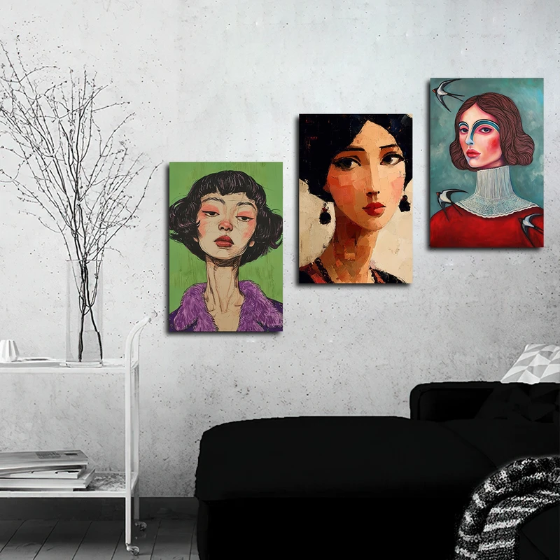 تابلو شاسی بکلیت طرح نقاشی چهره مدل SH-3347 مجموعه 3 عددی