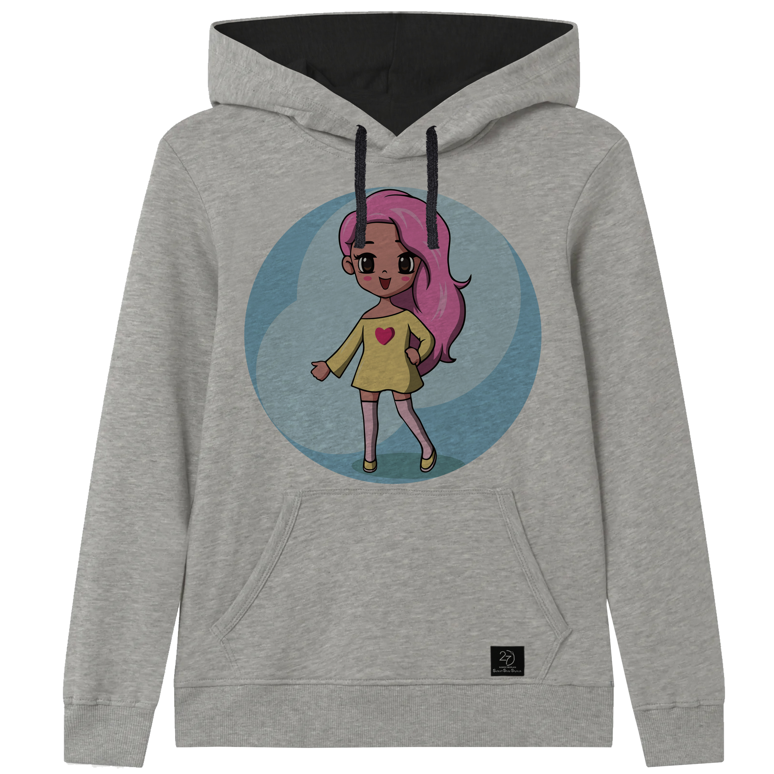 هودی دخترانه 27 مدل GIRL کد J48 رنگ طوسی