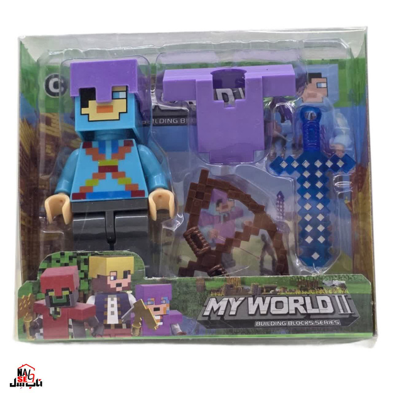 فیگور ناب سل مدل ماینکرافت همراه با ابزار جنگ طرح MY WORLD کد MA003 ارتفاع 9 سانتی متر