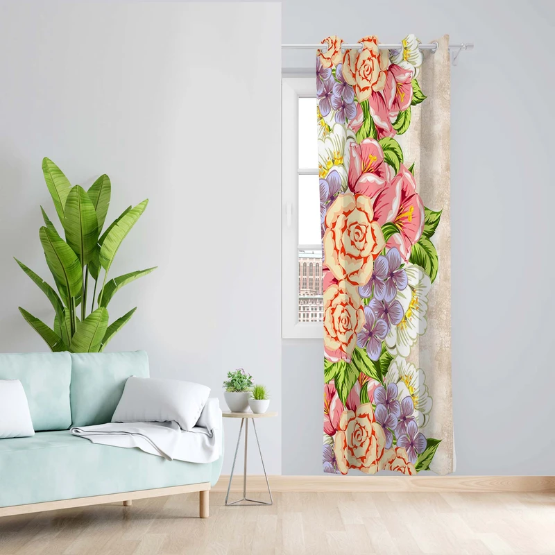 پرده طرح گل مدل مخمل پانچی کد 5095L z سایز 140x200 سانتی متر