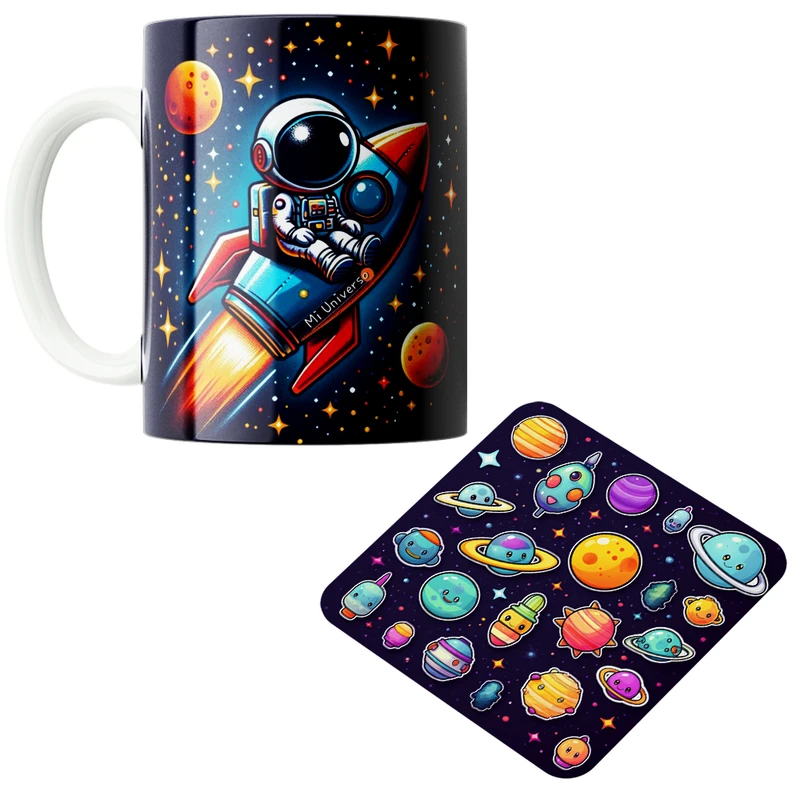 ماگ پاد آفرین مدل فضانورد سیاره منظومه شمسی موشک آدم فضایی کد PZ210 به همراه زیرلیوانی