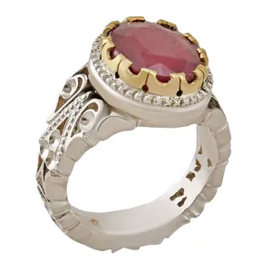 انگشتر نقره مردانه بازرگانی میلادی مدل رکاب دست ساز سنگ یاقوت کد AM_2823