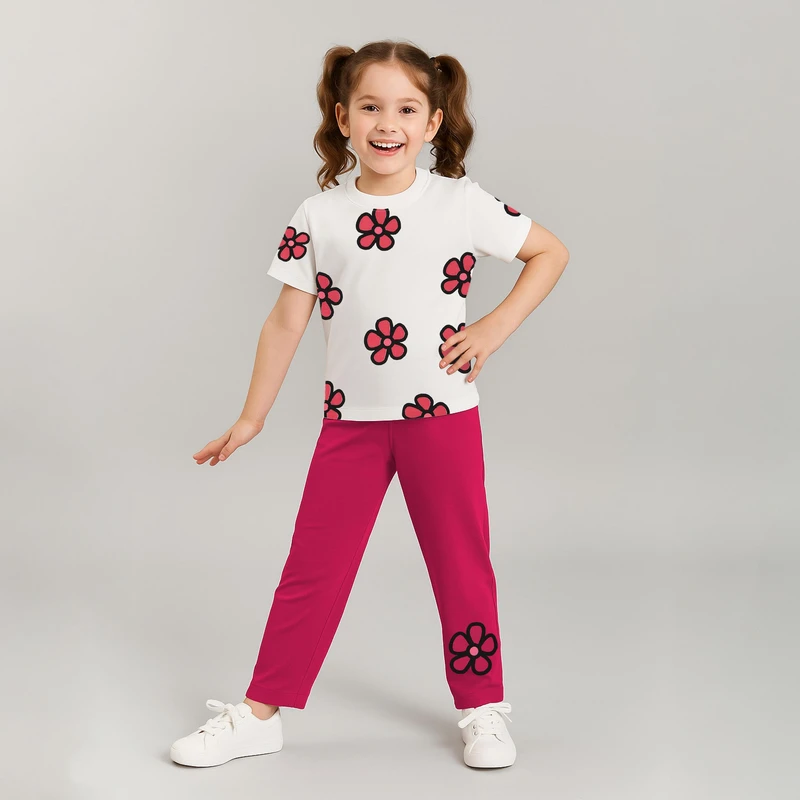 ست تی شرت و شلوار دخترانه مادر مدل Rebecca رنگ سرخابی