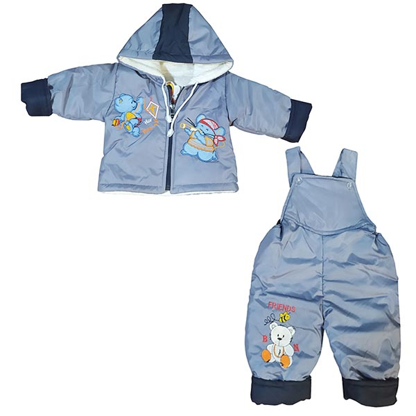  ست کاپشن و سرهمی نوزاد مدل خرسی رنگ طوسی