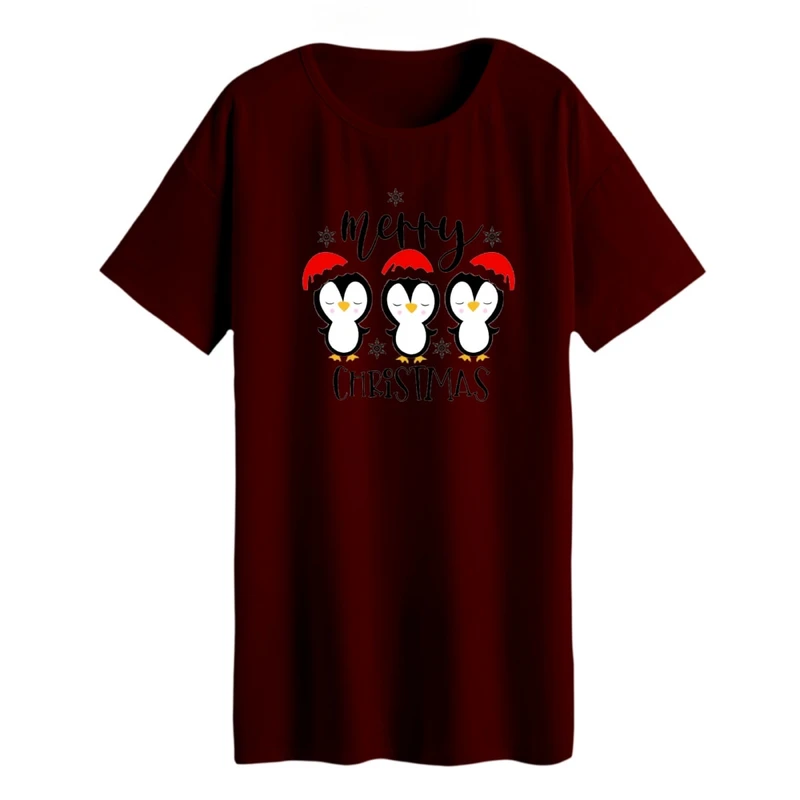 تی شرت لانگ زنانه مدل پنگوئن کریسمس کد 8