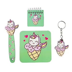 بسته لوازم تحریر مدل یونیکورن و بستنی مجموعه 4 عددی