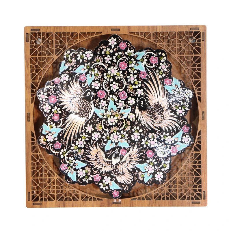 تابلو مسی صنایع دستی فاخر مدل الماس تراش نقره کوب و پرداز طرح 3 پرنده HQ22d20-2f5