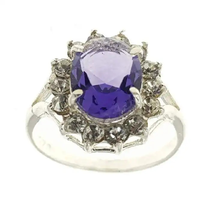 نیم ست نقره زنانه مدل سنگ آمیتیست کد P4400