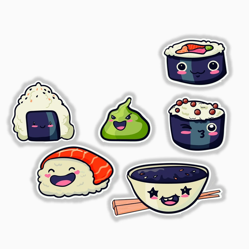 استیکر لپ تاپ و موبایل بووم طرح غذای ژاپنی کد MM63 مجموعه 6 عددی