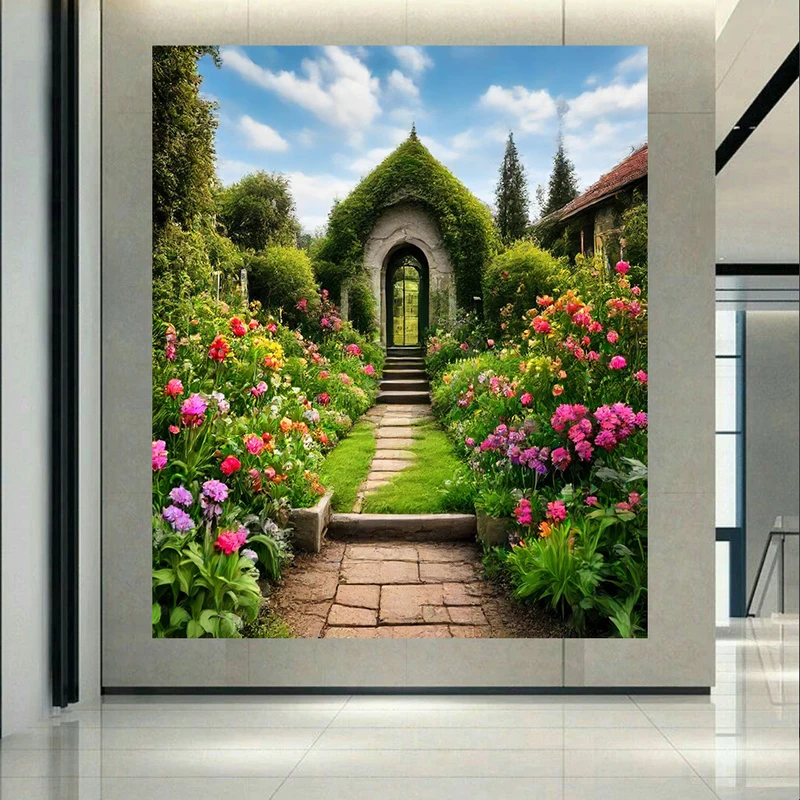 تابلو بوم طرح باغ سرسبز مدل گل های رنگارنگ کد AR304316