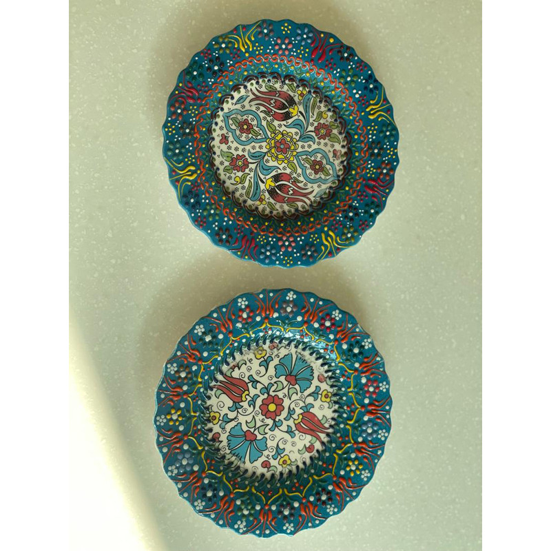 بشقاب میناکاری مدل نقش برجسته طرح لب کنگره ای کد 181 بسته 6 عددی