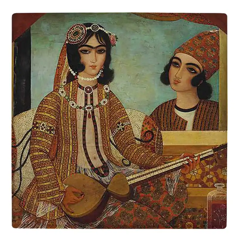 کاشی کارنیلا طرح نقاشی خاتون تار نواز کد wk141