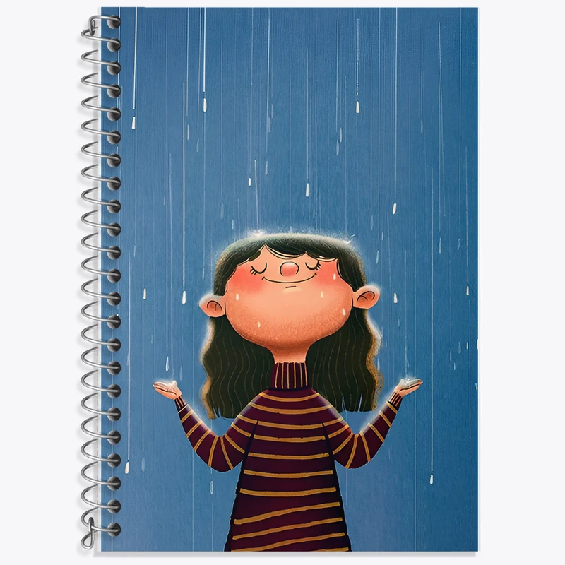 دفتر زبان 50 برگ خندالو مدل دو خط طرح دختر عاشق بارون کد F8242