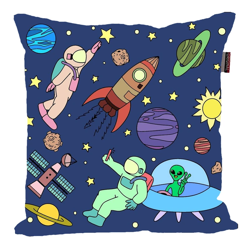 کوسن پاد آفرین مدل فضانورد سیاره منظومه شمسی موشک آدم فضایی کد PK301526 سایز 30*30 سانتی متر