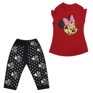 ست تی شرت و شلوار دخترانه مدل میکی موس کد tm-2125 رنگ قرمز