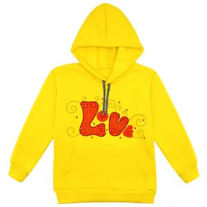 هودی دخترانه مدل F52 LOVE رنگ زرد