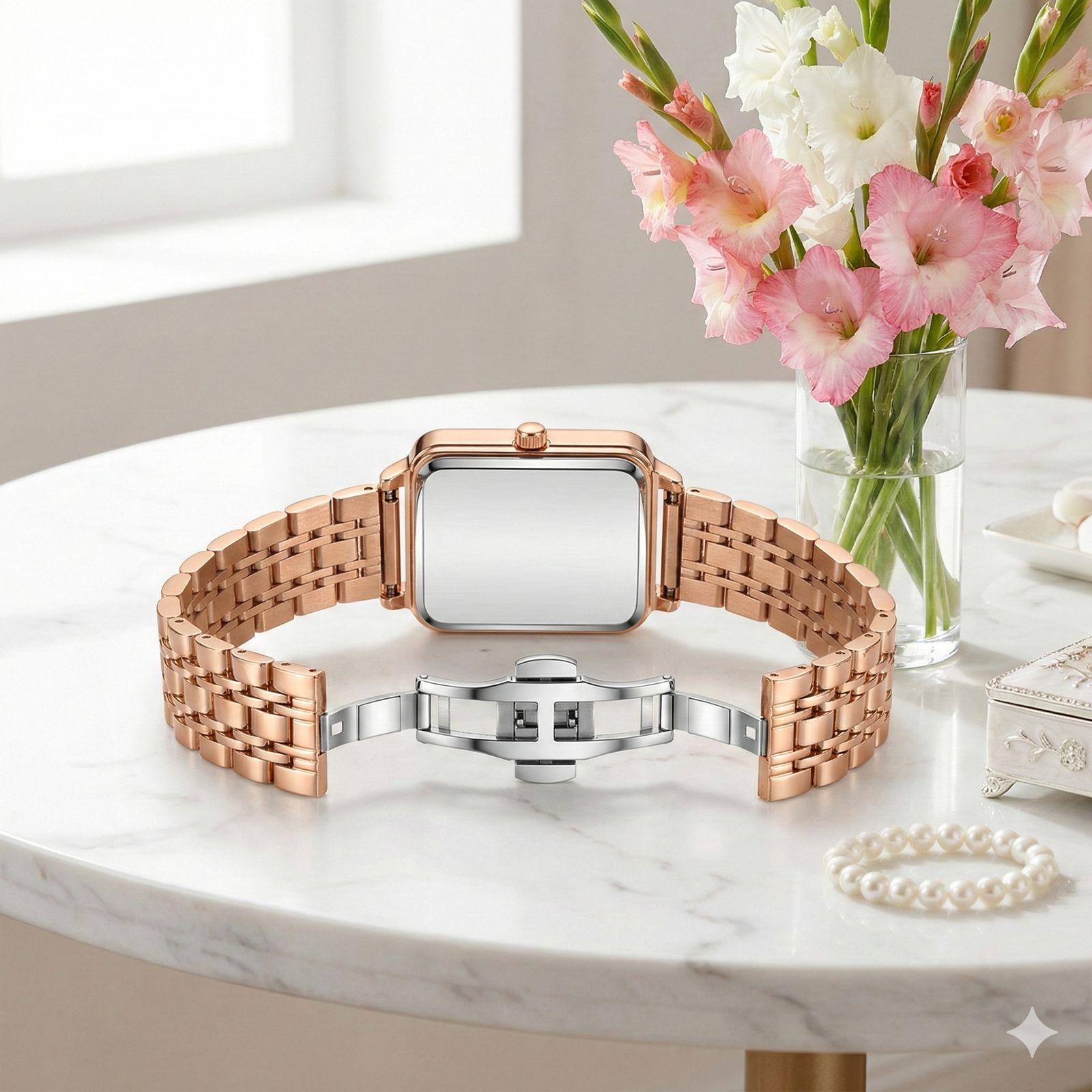 ساعت مچی عقربه‌ای کوارتز زنانه بین باند مدل اسپرت کلاسیک بند استیل زیر ثانیه قفل مخفی کد 002 -  - 5