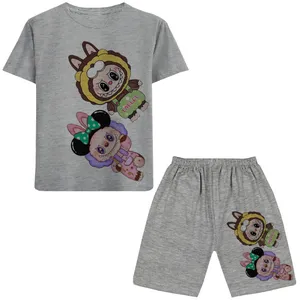 ست تی شرت آستین کوتاه و شلوارک راحتی دخترانه  مدل A96 LABUBU