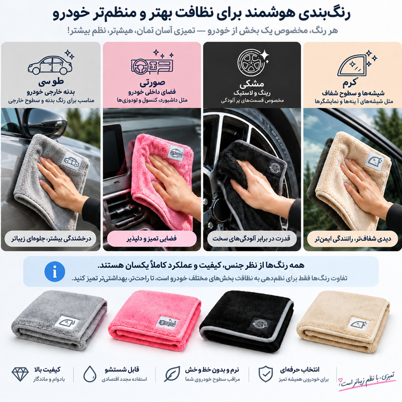 دستمال نظافت خودرو مایکروفایبر مدل TM1 سایز ۳۹x۳۹ سانتی‌متر