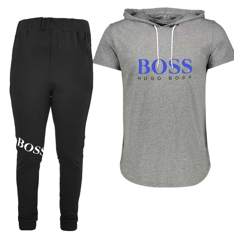 ست تی شرت کلاه دار و شلوار مردانه مدل 00518134 رنگ طوسی