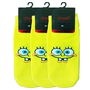 جوراب ساق کوتاه زنانه مدل باب اسفنجی بسته 3 عددی