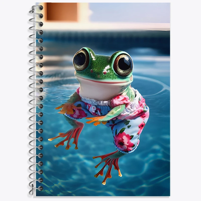 دفتر زبان 50 برگ خندالو مدل سه خط طرح قورباغه ی بامزه کد F7533