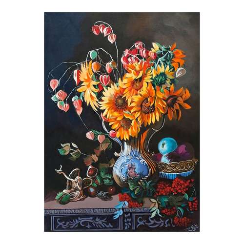 تابلو نقاشی رنگ روغن به سبک رئالیسم طرح گل آفتابگردان کد 3